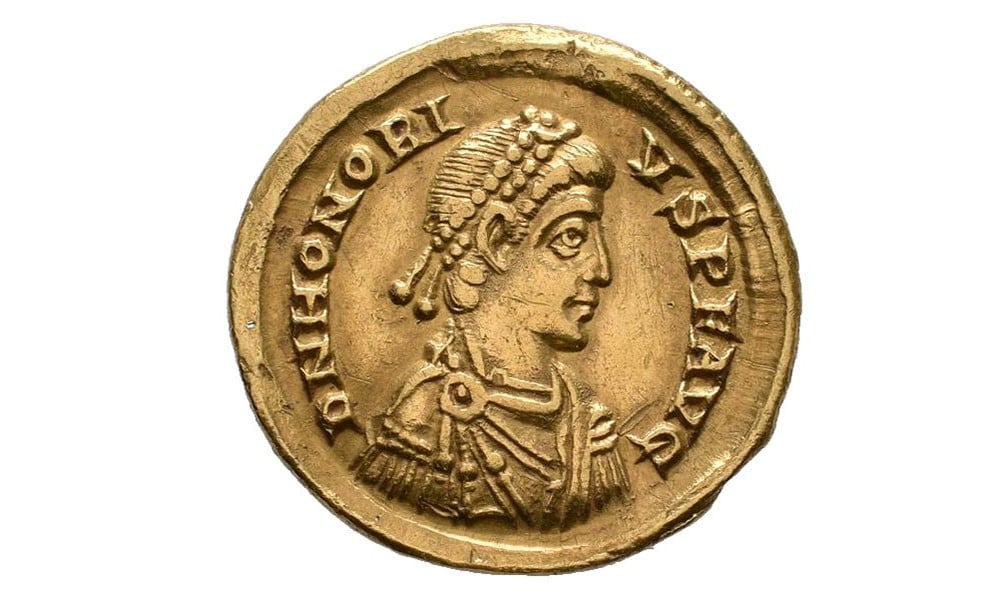 Solidus van keizer Honorius, Goud (geslagen te Milaan), 394-395 n.Chr., Tongeren